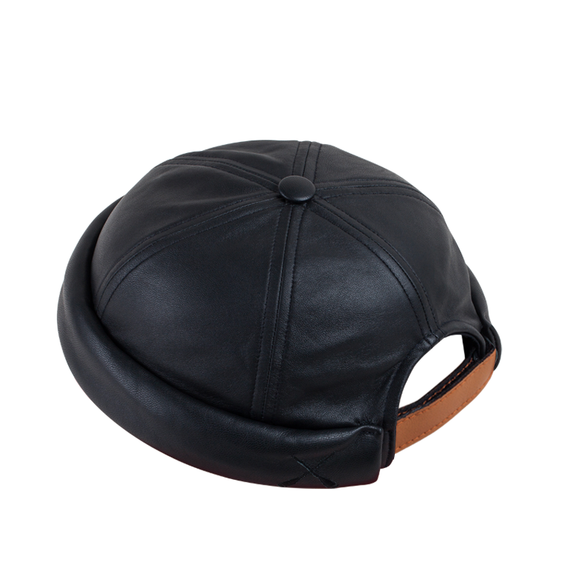 CHAPEAU DOCKER MIKI EN CUIR CIRÉ NOIR