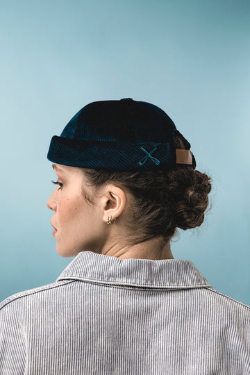 BONNET MIKI DOCKER VELOURS CÔTELÉ BLEU FONCÉ