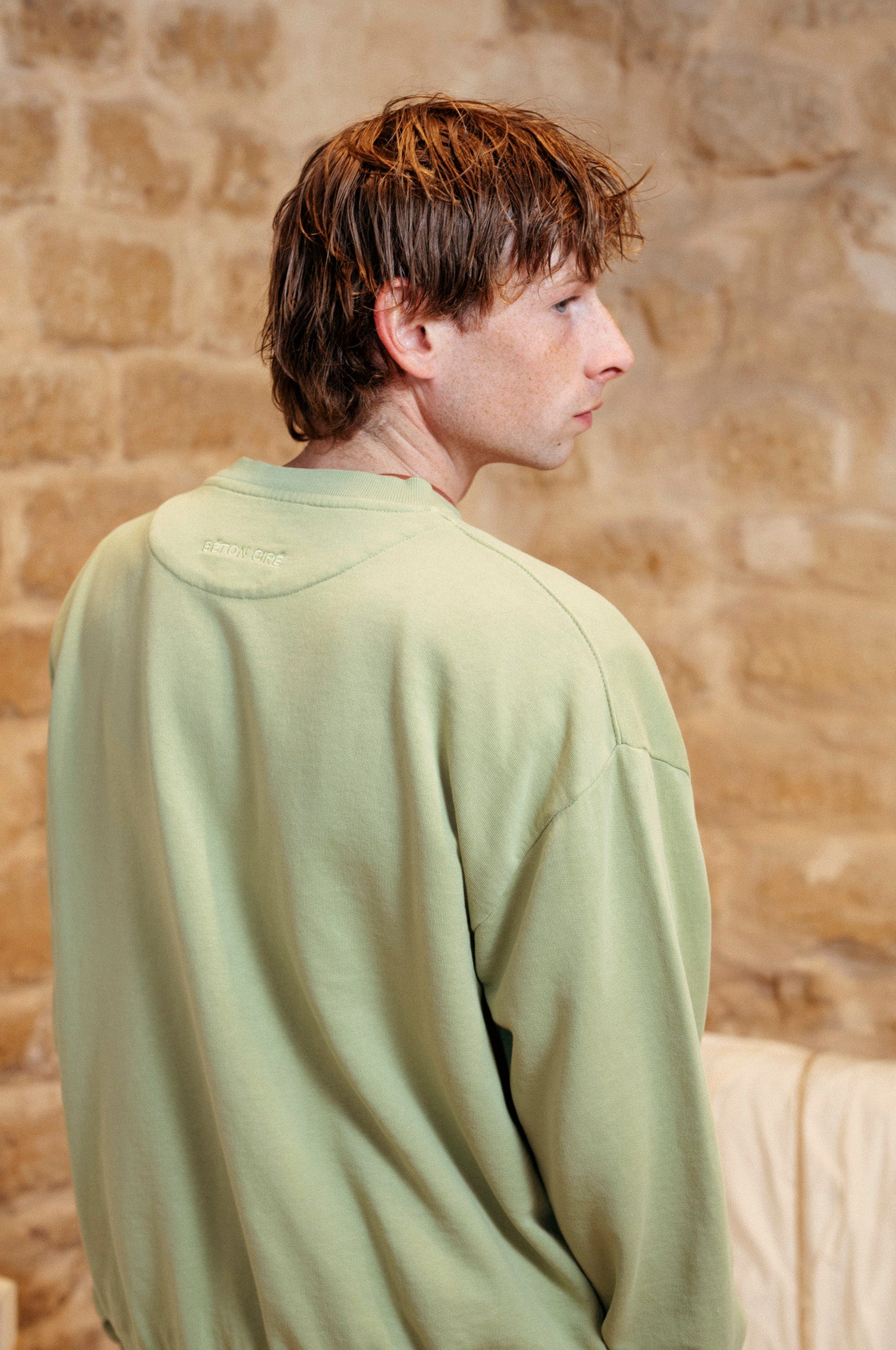 Sweat-shirt oversize à col rond délavé - Vert pierre