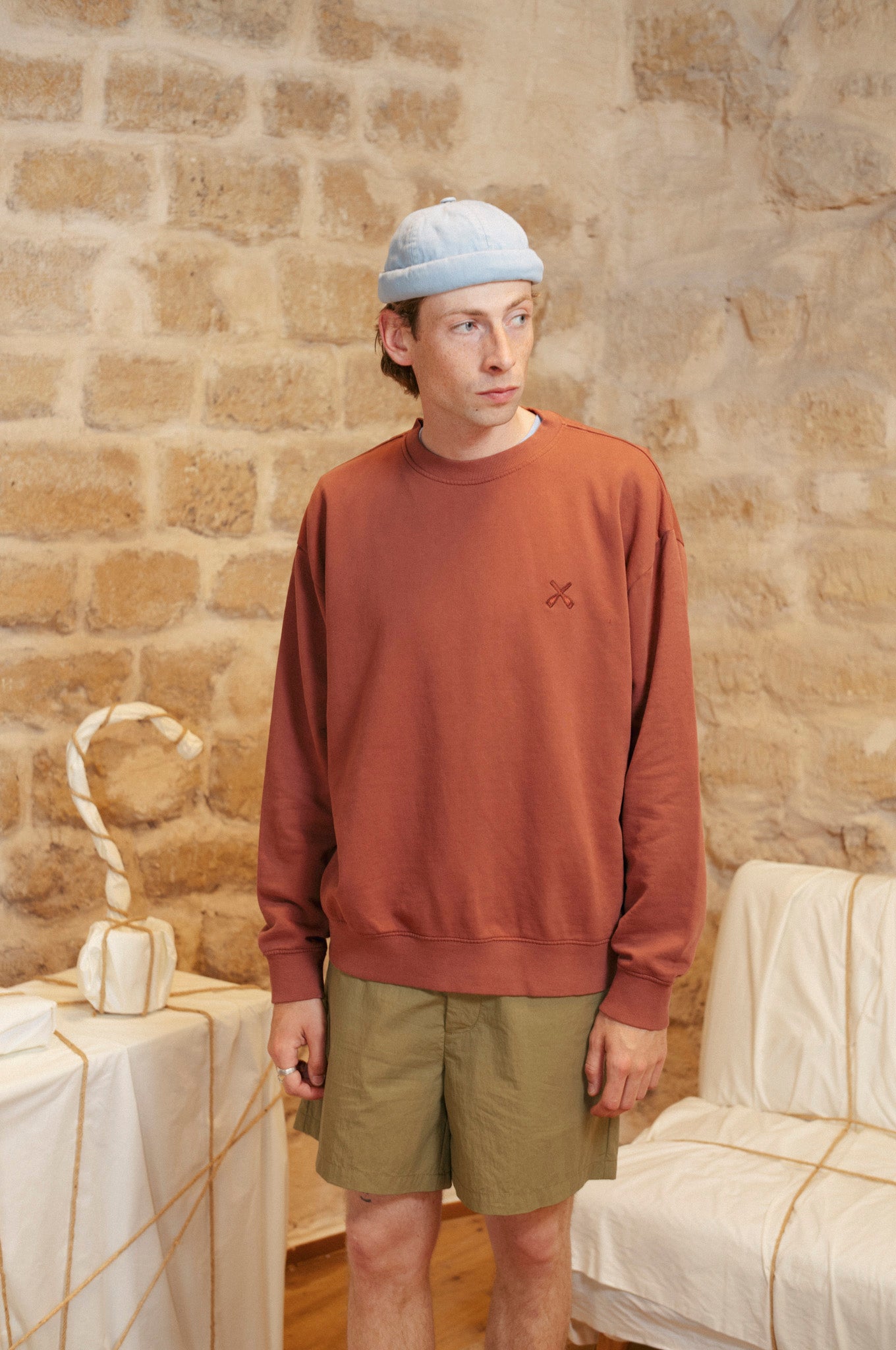 Sweat-shirt oversize à col rond délavé - Marron fumé