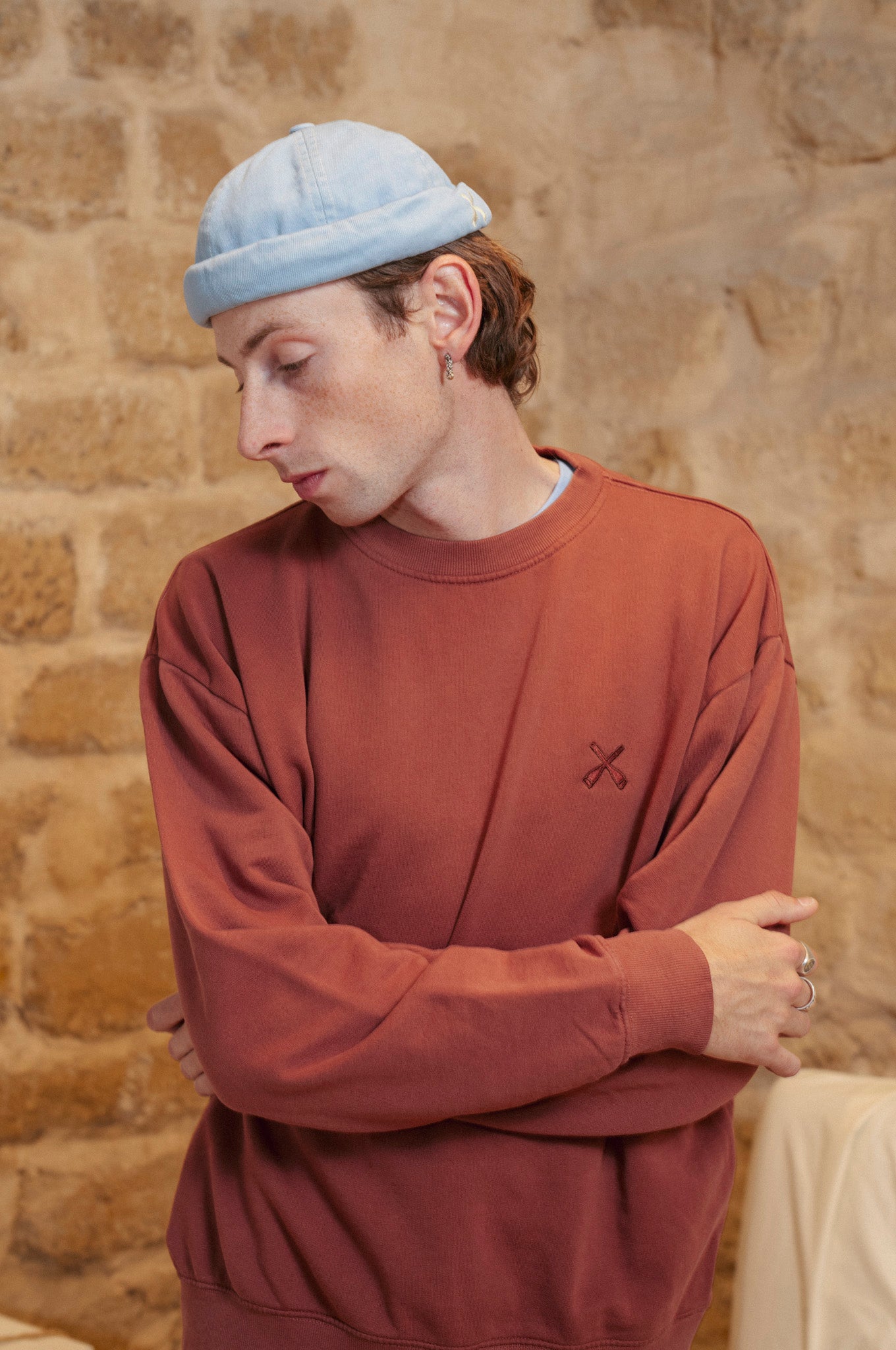 Sweat-shirt oversize à col rond délavé - Marron fumé