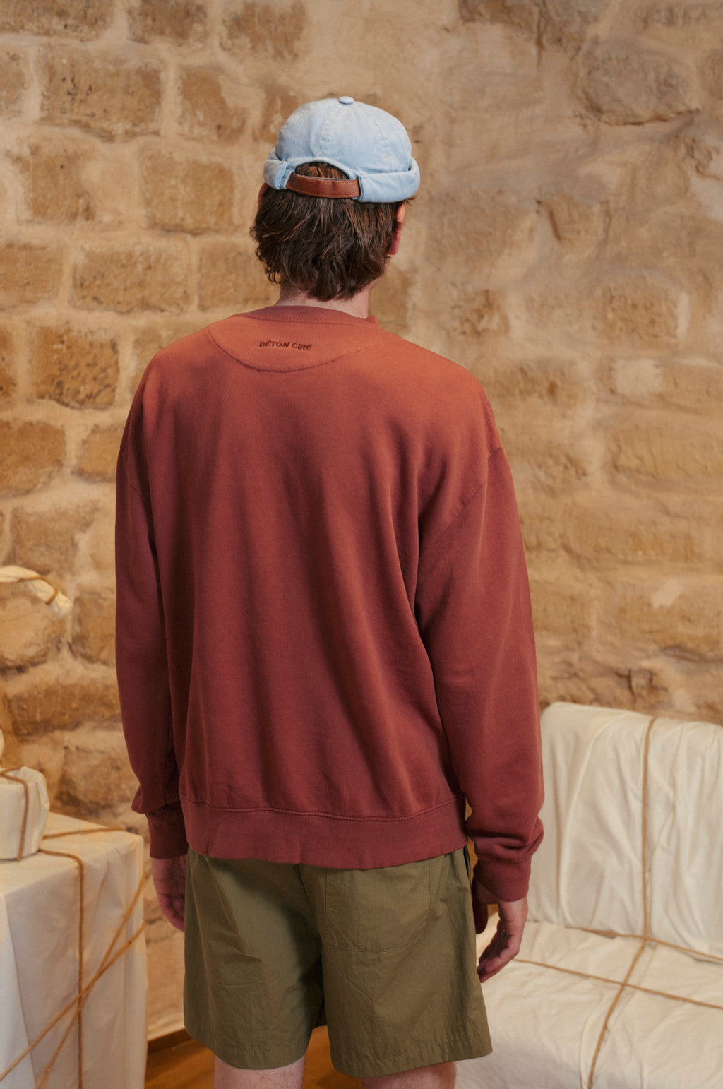 Sweat-shirt oversize à col rond délavé - Marron fumé