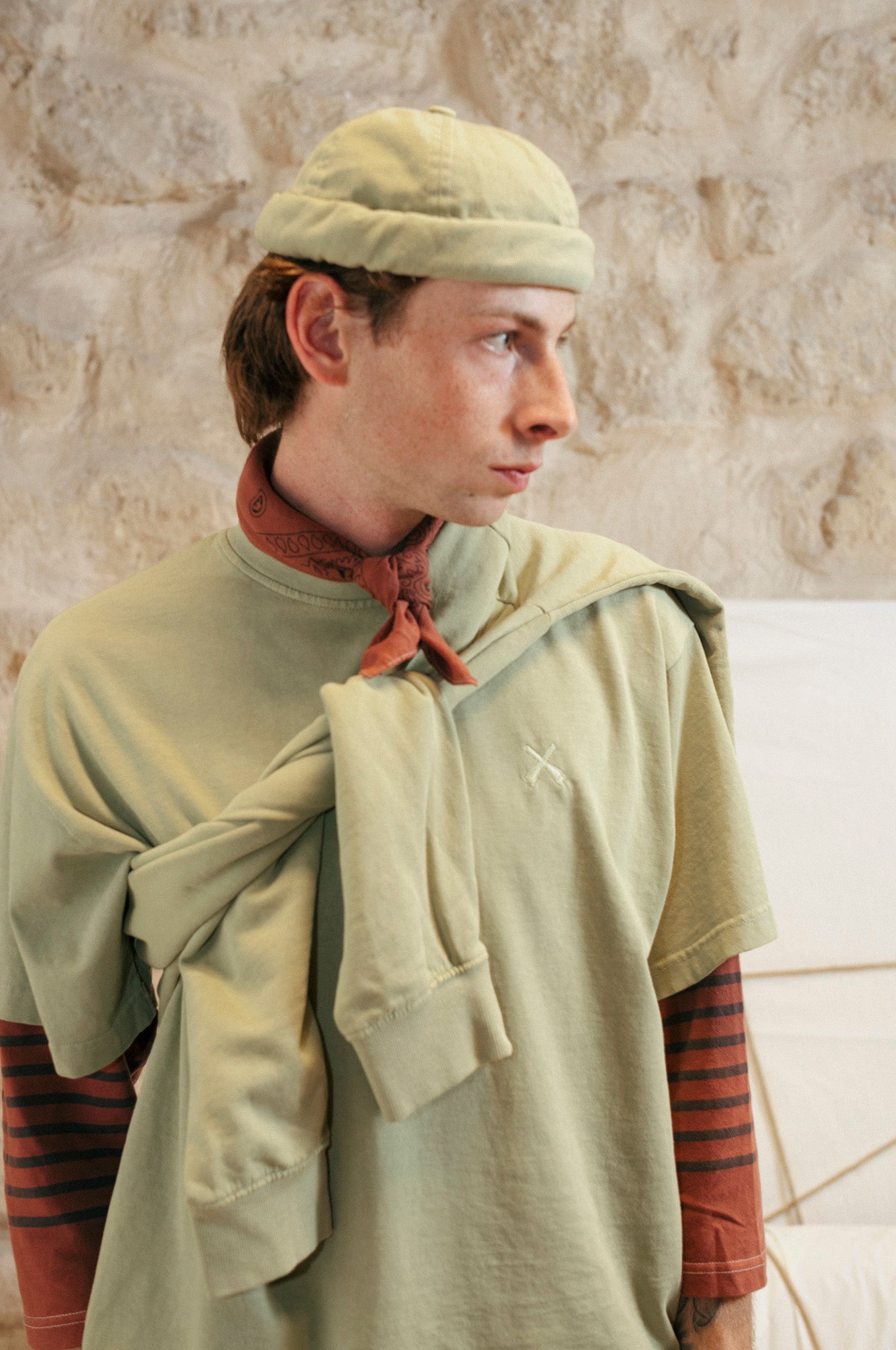 Cravate oversize délavée - Vert pierre 