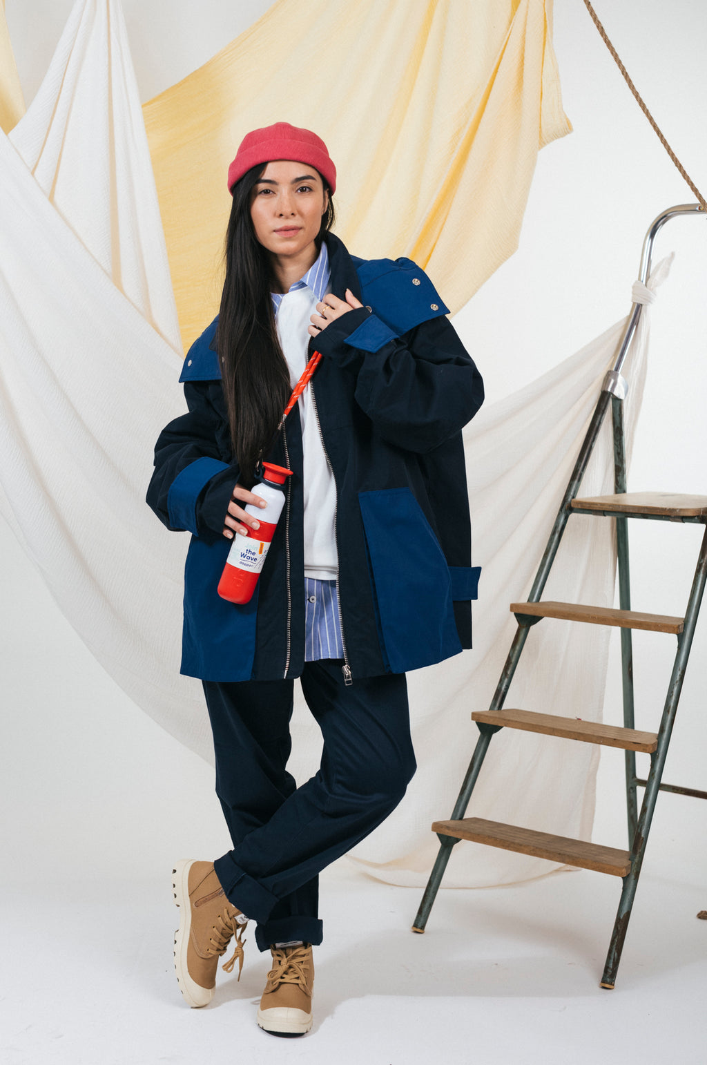 MIKI DOCKER HAT RED RECYCLED DENIM