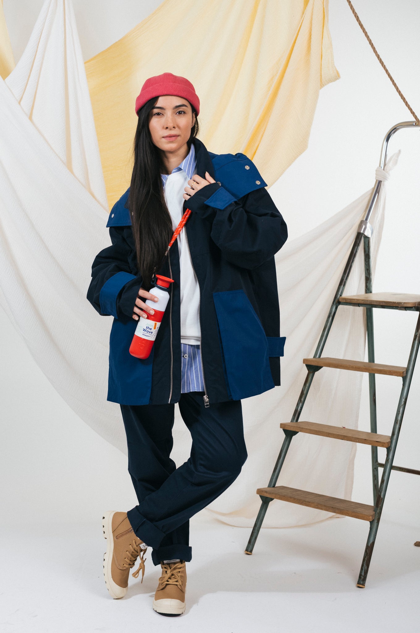MIKI DOCKER HAT RED RECYCLED DENIM