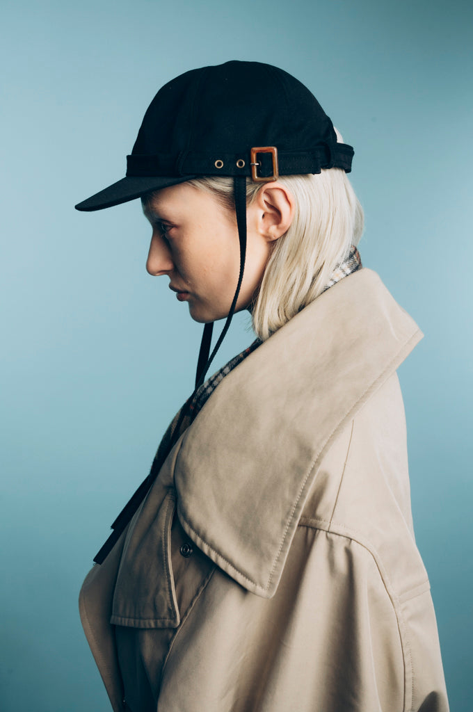 TRENCH CAP BLACK GABARDINE WATER-RESISTANT
