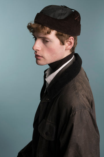 CHAPKA RUSSIAN HAT KHAKI WAXED COTTON & BROWN VELVET