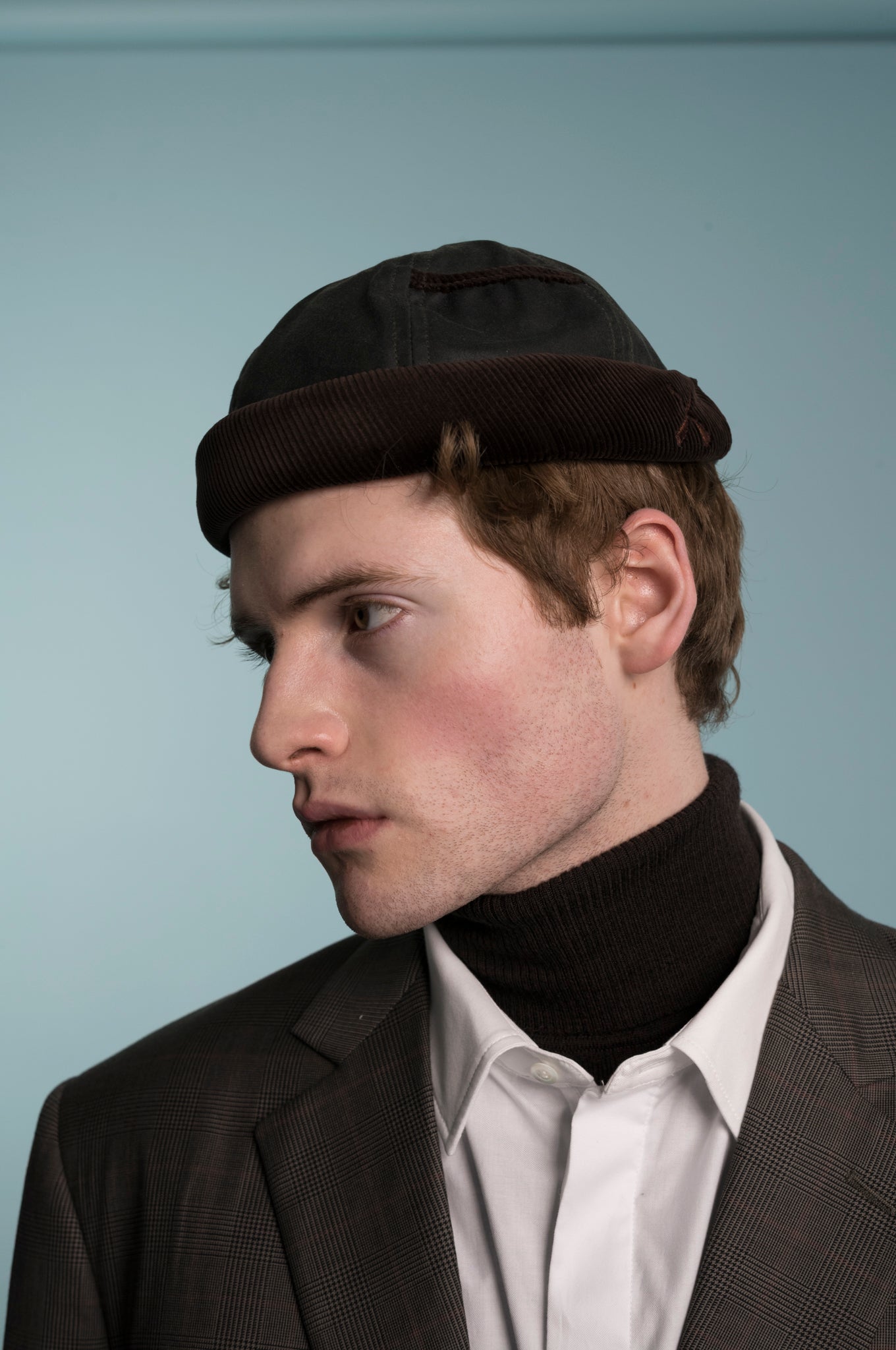 MIKI DOCKER HAT KHAKI WAXED COTTON AND BROWN VELVET