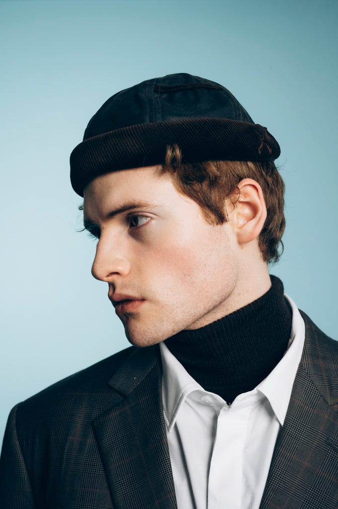 MIKI DOCKER HAT KHAKI WAXED COTTON AND BROWN VELVET