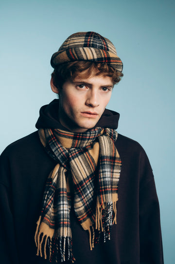 MIKI DOCKER HAT WOOL TARTAN BEIGE