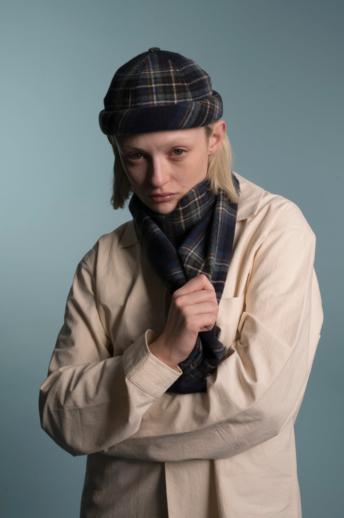 MIKI DOCKER HAT WOOL TARTAN NAVY