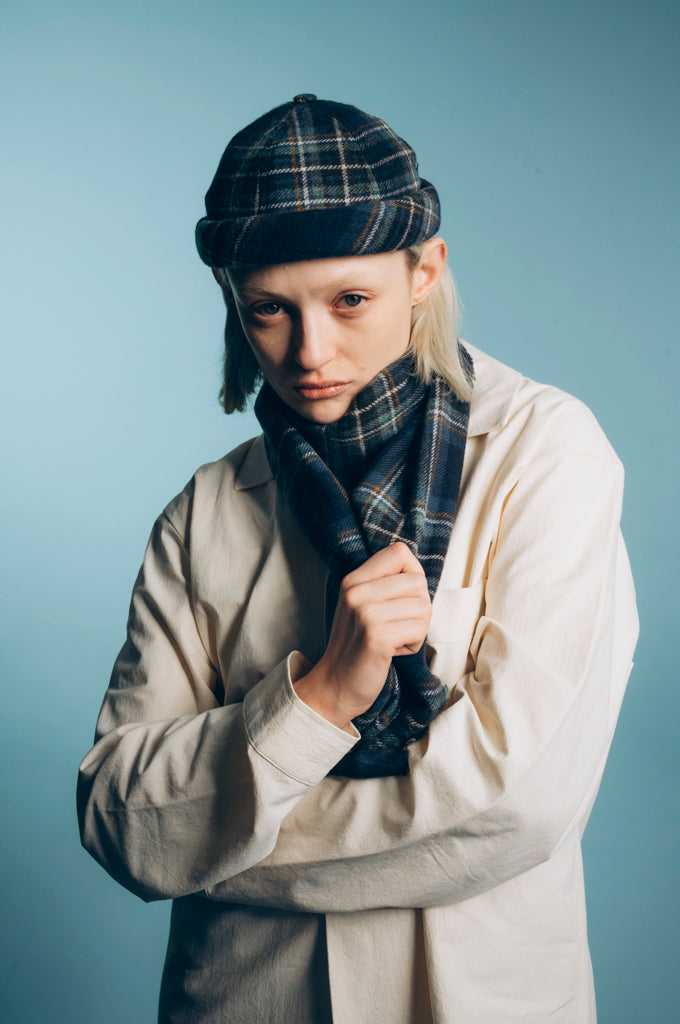 MIKI DOCKER HAT WOOL TARTAN NAVY