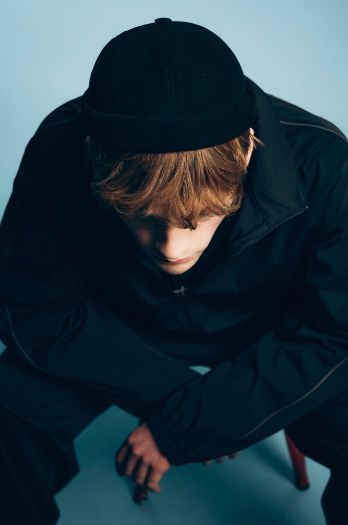 MIKI DOCKER HAT BLACK NUBUCK LEATHER