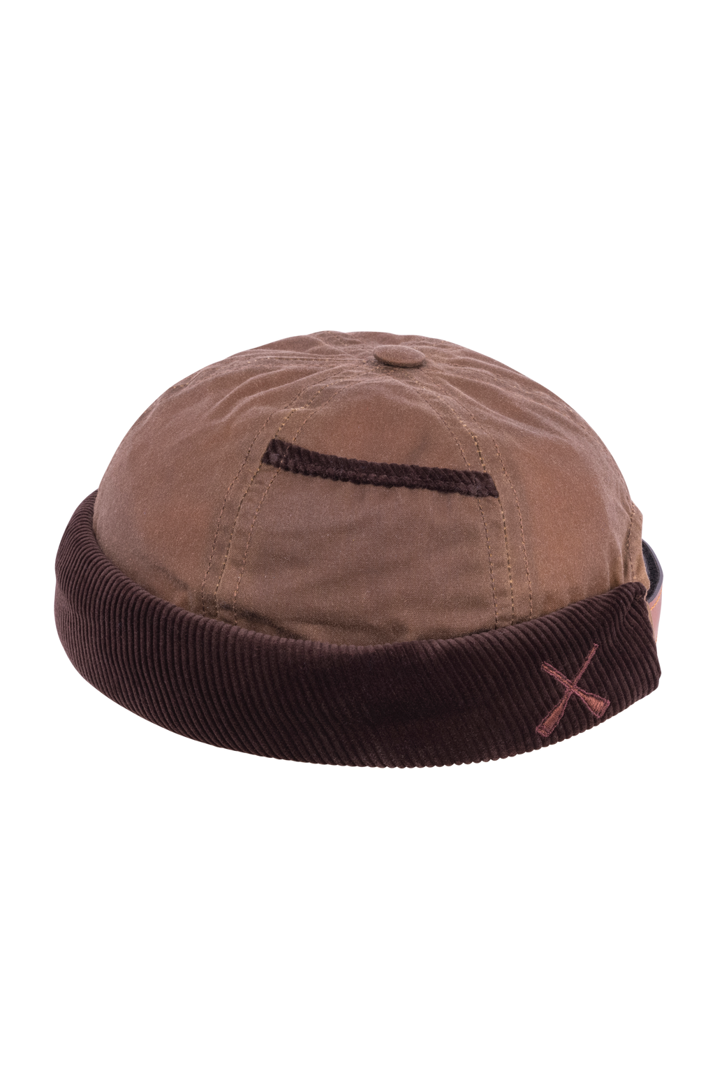 BONNET MIKI DOCKER EN COTON CIRÉ MARRON ET VELOURS