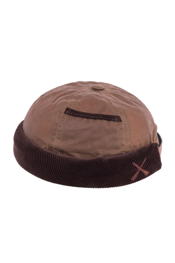 MIKI DOCKER HAT BROWN WAXED COTTON & VELVET