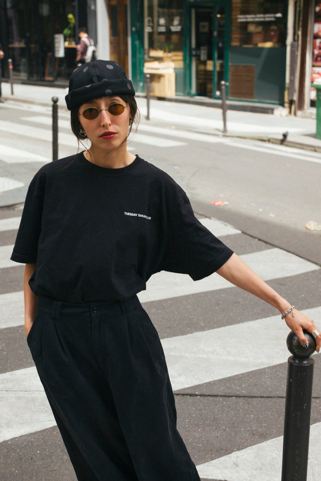 MIKI DENIM NOIR ET NOIR À POIS