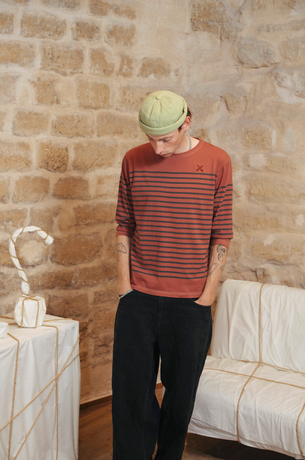 Haut de marin délavé - Teinture marron fumé - Recyclé