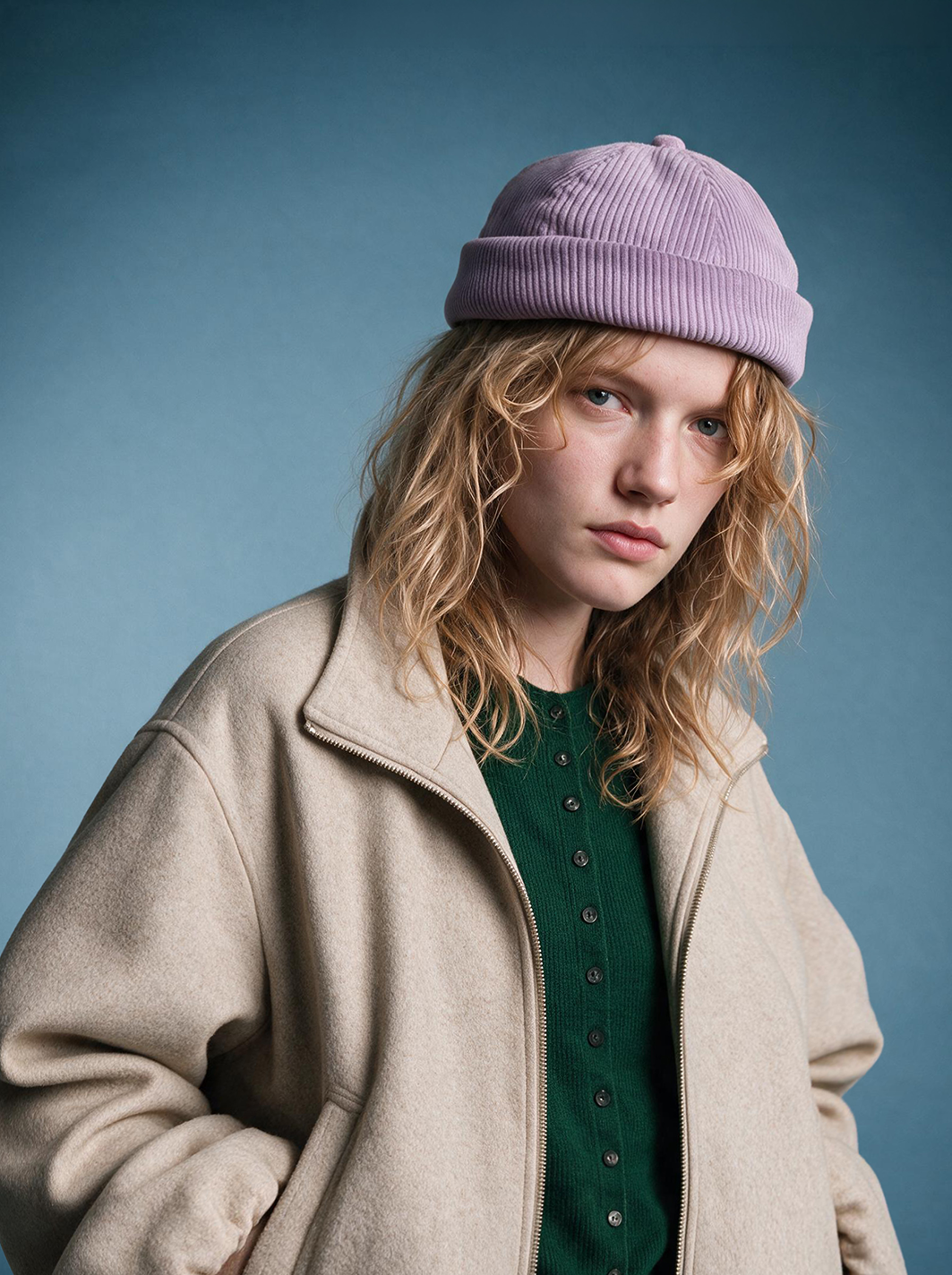 MIKI DOCKER HAT PURPLE VELVET CORDUROY