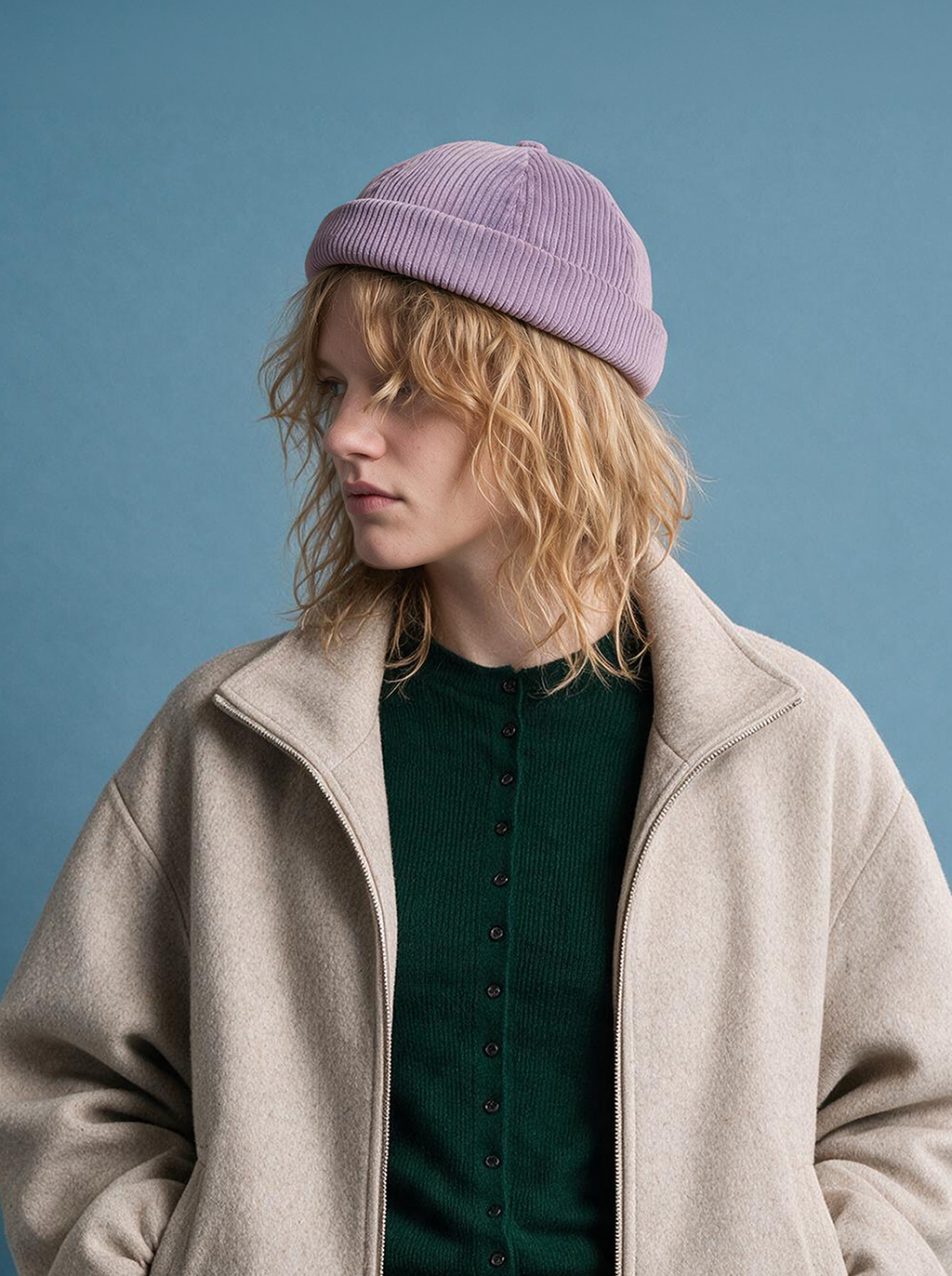 MIKI DOCKER HAT PURPLE VELVET CORDUROY