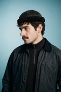 MIKI DOCKER HAT BLACK WAXED COTTON & VELVET - Exclu web