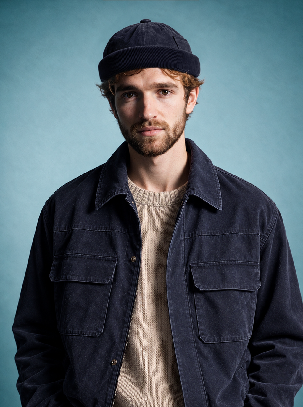 BONNET MIKI DOCKER EN COTON CIRÉ NAVY ET VELOURS