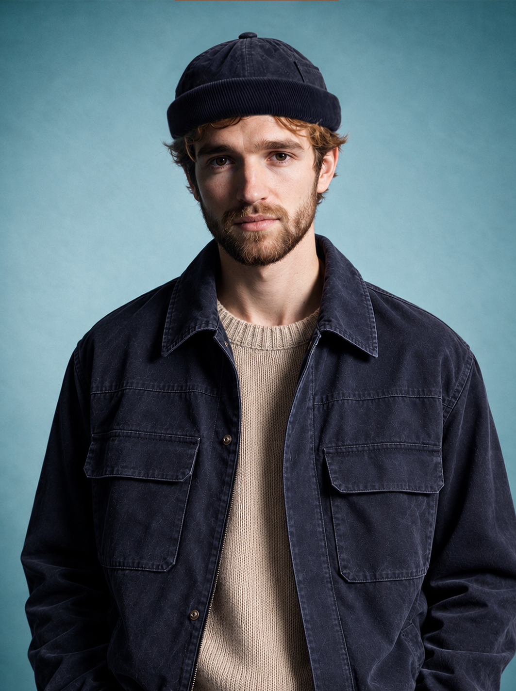 BONNET MIKI DOCKER EN COTON CIRÉ NAVY ET VELOURS
