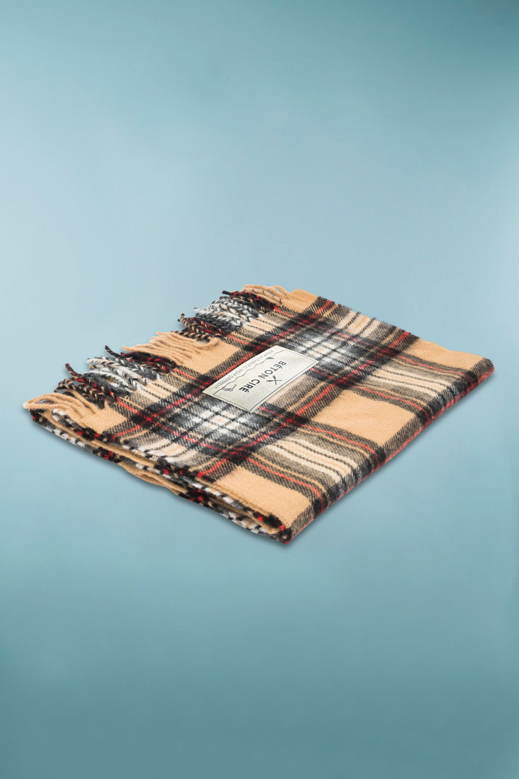ÉCHARPE EN LAINE D'AGNEAU À TARTAN BEIGE
