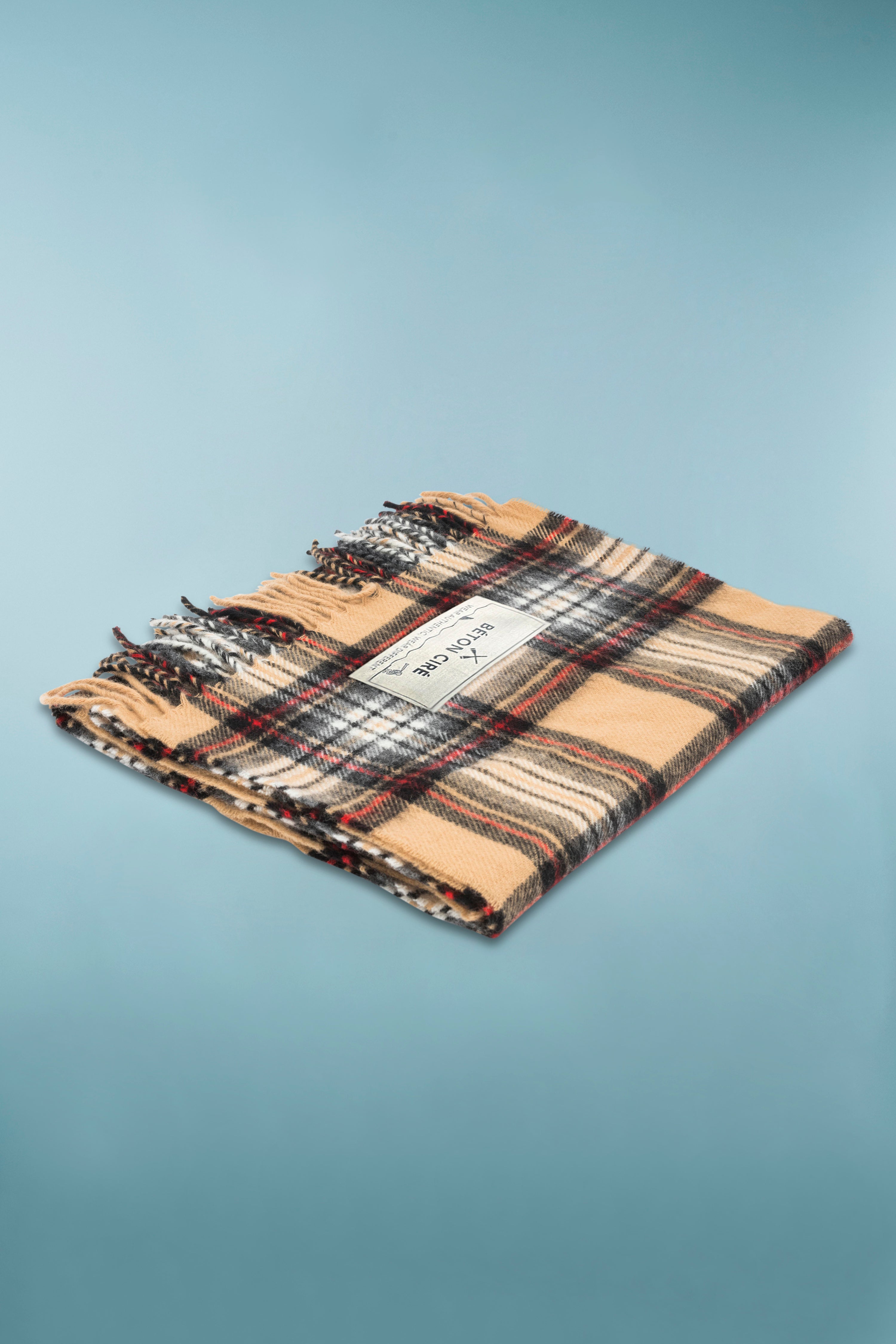 ÉCHARPE EN LAINE D'AGNEAU À TARTAN BEIGE