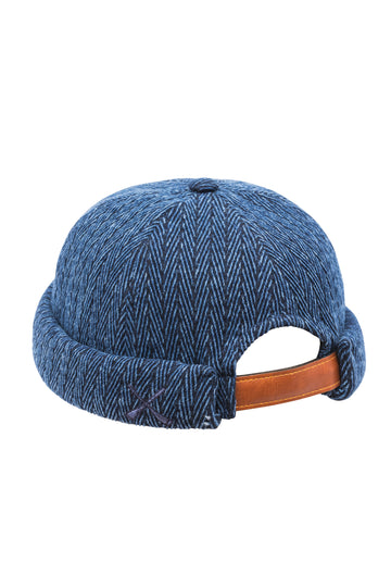 MIKI DOCKER HAT BLUE DENIM WASHED HERRINGBONE