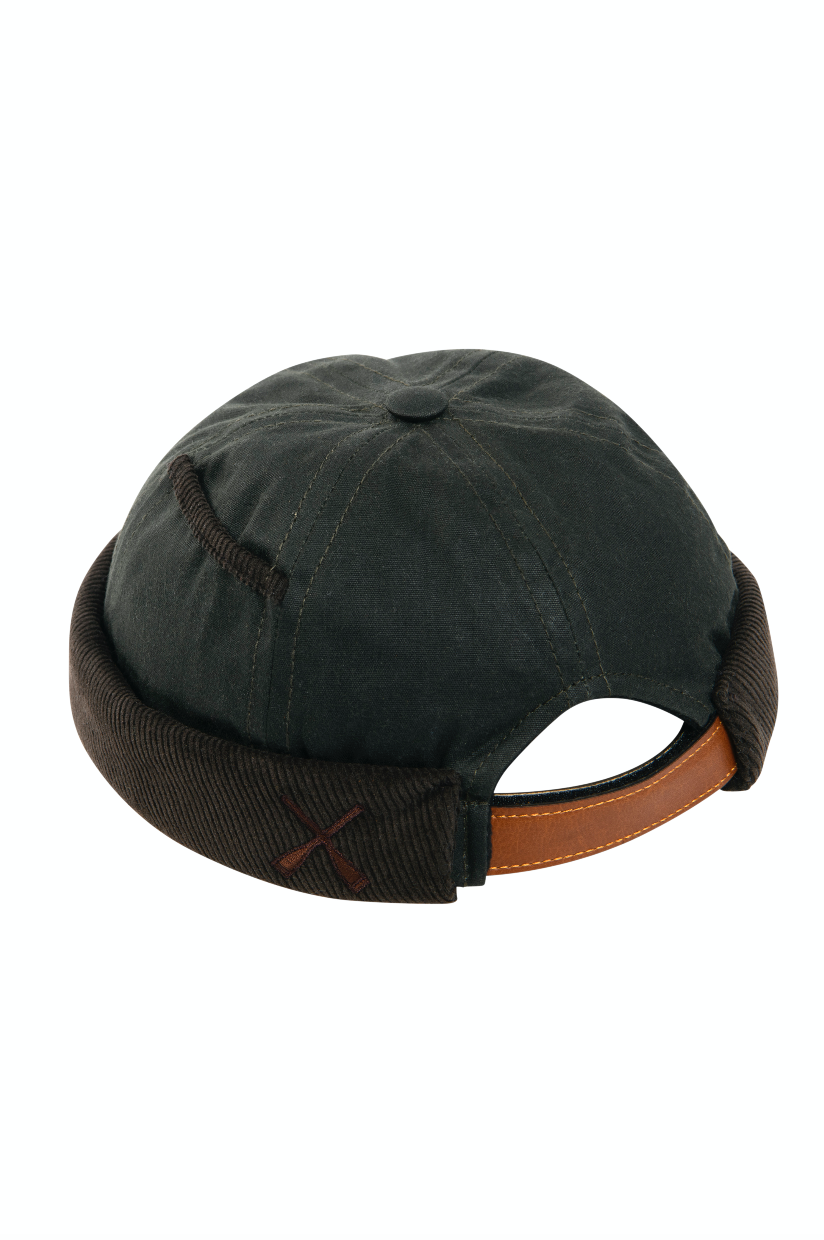 CHAPEAU DOCKER MIKI EN COTON CIRÉ KAKI ET VELOURS MARRON