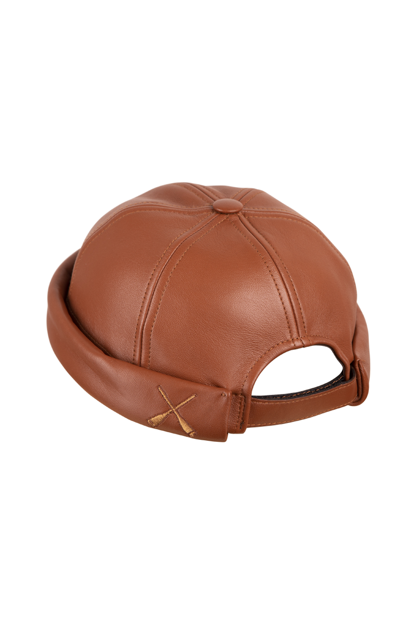 CHAPEAU DOCKER MIKI EN CUIR CIRÉ CAMEL